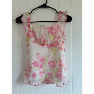 Girl Tribe Floral Ruffle Tank Top Kids 14 16 Pink White Green babydoll